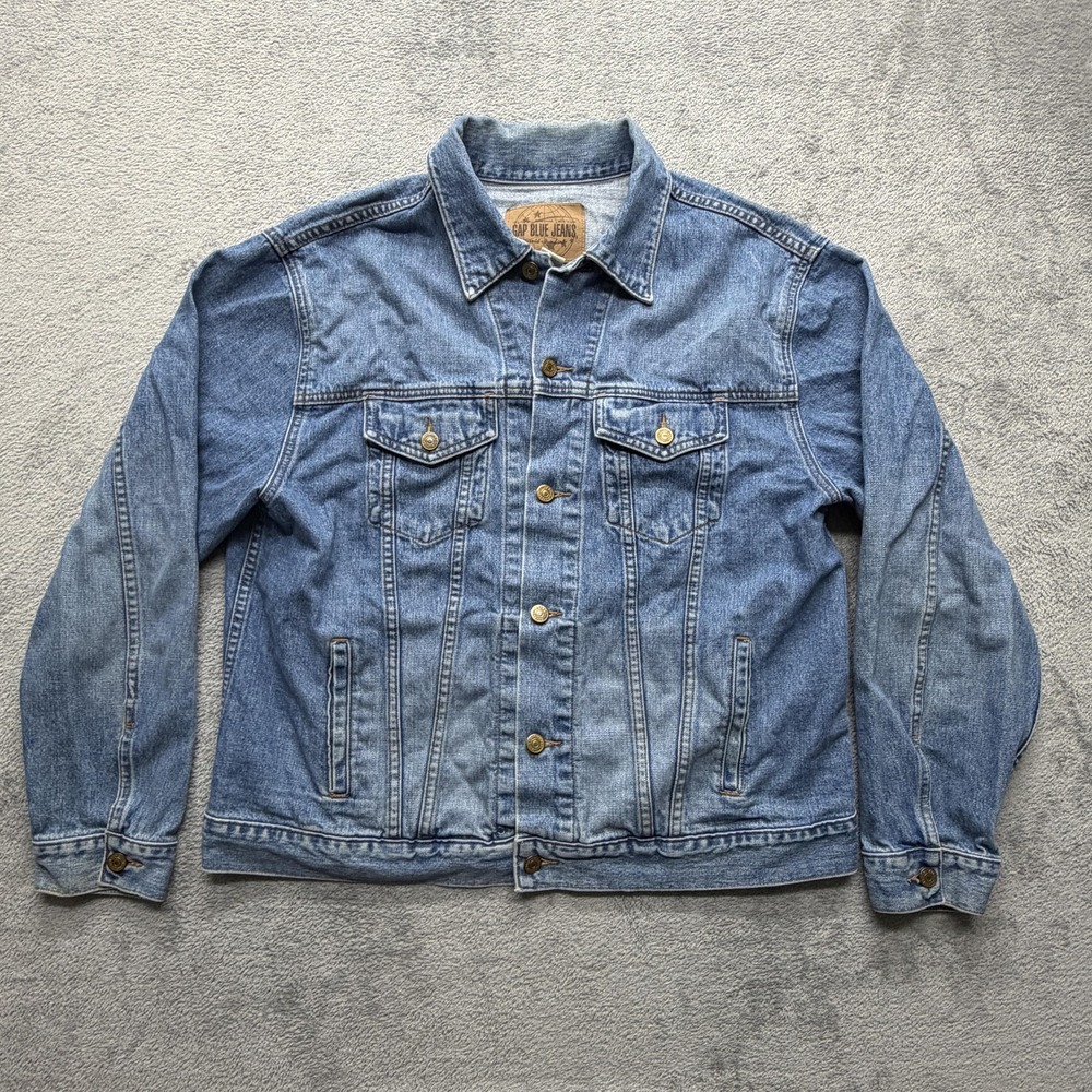 Vintage Gap Blue Jeans Jacket Mens Large Blue Denim Trucker 2000s Made Macau Y2K